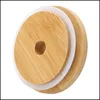 Tapa para vasos Tapas de tapa de bambú 70 mm 88 mm Tarro de madera reutilizable con orificio de St y sello Sile Entrega de gota Hogar Jardín Cocina Comedor Dh02J