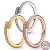 925 Silverkvinnor Fit Pandora Ring Original Heart Crown Fashion Rings Light Luxury Shining High-klassen svängda ringbröllop