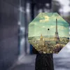 Umbrellas France Eiffel Tower City Print Women Men Rain Umbrella Three Folding Girl Durable Portable Automatic Gift Parasol