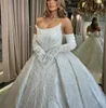 Vestidos de bola de luxo vestidos de noiva de mangas compridas BATEAU LEXINAS APLICAÇÕES RUFFLES PARA