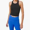 Sexy Designer LULU T-shirt da donna crop Canotta Sport di marca Spalla Solid Simple Summer Top corto Casual senza maniche Aperto indietro