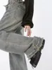 Dżinsy damskie wysokie talia prosta do mycia rur dżinsy damskie surowe krawędź worka dżinsowa dżinsowe spodnie uliczne odzież amerykański styl szerokiego nogi spodni 230329