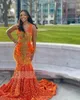 New Arrival Orange Mermaid Prom Dress 2023 Sparkly Beads Crystal Feathers Sequins Birthay Party Gown Robe De Bal