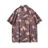 Men's Casual Shirts Summer Short Sleeve Shirt Men Fashion Print Ice Silk Streetwear Loose Flower Mens Hawaiian M-2XL
