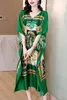 Robes décontractées Lâche vert floral soie vintage maxi robe printemps été haute rue manches chauve-souris élégante robe longue femmes mode robes 230329
