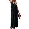 Casual Dresses 2023 Summer Sleeveless V-Neck Backless Holiday Beach Long Dress Women Elegant Black Waist Split Lady Fashion Loose