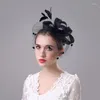 Headpieces 1pc mode brud hår båge hatt bröllop slöja po porträtt hårnål gasväv täcke ansikte blomma fjäder huvudbonad