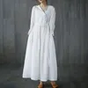 Sukienki zwyczajowe antef z długim rękawem bawełniane lniane sukienki vintage dla kobiet swobodne luźne wiosenne sukienki jesienne eleganckie ubranie 230329