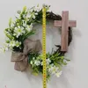 Dekorativa blommor kransar påskkrans med korslanddekor för ytterdörr välkomstskylt dekorationer rustik konstgjord blommor festival firande p230310
