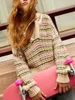 Womens Hoodies Sweatshirts Early Autumn Women Sweet Rainbow Twist Knitted Female Loose Warm Drawstring Long Sleeve Hooded Sweatshirt 230329