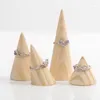 Jewelry Pouches Fashion Boutique Wood Ring Display Holder Cone Shaped Organizer Stand Support Finger Rack Bague Crafts Storage Showcase