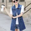 Damesvesten herfst dames lange denim tanktop jas 6xl Koreaanse tassel traanje jeans jas jas casual mouwloze jas 230329