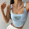 Women's Tanks Camis Y2k Tops Women Letter Print Short Tank Tops Women's Irregular Crop Top Buckle Vest Boob Tube Top Embroidery Suspenders With Bra P230328