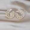 Studörhängen 14K Guldplätering Korea Design Fashion SMYCKEL Luxury Zircon Leaf Flower Ring Elegant Women's Prom Party Accessories