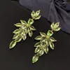 Dangle Earrings Luxurious Big Crystal Green Branches Leaves Water Droplets Earring Women Jewelry Tassel Korean Fashion Vintage Fairy Grunge