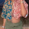 女性用ブラウスファッションチェーンレディースカジュアルトップブラウス半袖スリムフィットラウンドネックシャツの夏のパーティーバービーチのプリント