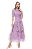 Women's Runway Dresses O Neck Short Sleeves Embroidery Floral Elegant Designer Party Prom Gown