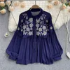 Blouses pour femmes 2023 mode bohème vêtements pour femmes hauts concepteur broderie florale Vintage longue chemise blanc Blusa Mujer