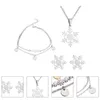 Sieradenzakken 1 set bloem oorbellen dubbele laag armband sneeuwvlok oorbob choker roestvrijstalen ketting oorstud