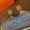 Pendientes colgantes de aro exagerado, flor hueca grande, colgante de círculo de encaje de corte Vintage para mujer, joyería fina de lujo brillante