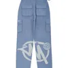 Damen Jeans Brief Muster Druck Cargohose Lose Damenmode Straße Tasche Breites Bein Hohe Taille Gerade Y2k Lange Hose 230329