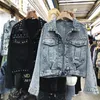 Women's Jackets Arriva 2023 Women Harajuku Denim Jacket Coat Heavy Hand Beaded Rivet Short Black Jeans Student Basic Coats Outfit