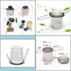 Tea Infusers Folding Double Handles Infuser With Lid Stainless Steel Fine Mesh Coffee Filter Teapot Cup Hanging Loose Leaf Strainer Dhz5K