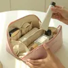 Casos de bolsas de cosméticos para mulheres elegantes couro pu maquiagem bolsa viagens higiene pessoal organizador standbag hangbag coreano portão maquiagem 230329