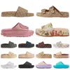 2023 nouvelles sandales roses métalliques femme célèbre designer plate-forme pantoufle été mousse curseurs maison en plein air danvas plaid cuir entraîneur sandales chaussures de plage plates hommes