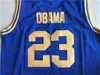 Баскетбольная средняя школа Пунаху 23 Barack Obama Jersey College All Shitking Team Color Blue для спортивных фанатов Университет дышащий хлопок.