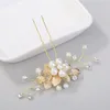 Headpieces Wedding Decor Bridal Hairpin Golden Leaf Pearl Disc Hair Ornament Tiara Accessories