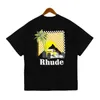 Rhude Herren Moonlight Tropic bedrucktes T-Shirt 2023 Sommer Kokosnuss Kurzarm