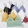 Tanques de mujer Camis Mujeres Sexy Lace Plaid Crop Tops Mujer Sexy Deep V Camisole Estilo coreano Tank Top Backless Bra Sweet Halter Streetwear Ropa interior P230328