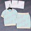 Summer Kjol Set Letter Print Kort klänning Tees Tops Womens Two Piece Sticked Dresses