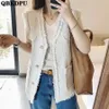 Kvinnors västar gilet blanc ärmlös tank topp koreansk knapp västmästare chalecos elegant para mujer vintage tweed tank topp ficka kvinnor jacka 230329