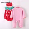 Mamelucos Bayi Gadis Pakaian Strawberry Kostum Penuh Lengan Baju Monyet Topi Rompi Festival Halloween Purim Fotografi 230328