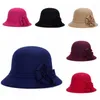 Stingy Brim Hats Women Solid Wool Felt Dome Fedoras Caps Autumn Winter Retro Flower Cap Princess Hat Ladies Bucket