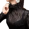 Women's Blouses 2023 Autumn Mesh Bottom Blouse Women High-necked Western-style Letter-printed Black Lace With Sexy Gauze