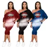 Tweede stuk sets voor damesgradiënt schuine schouderafdruk oversized t -shirt strakke broek dameskleding dameskleding