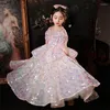 Girl Dresses Pink Flower Girls Dress V-Neck Tiered Sequins Prom Ball Gown 1-12 Years Old Children First Communion Party Vestidos Kids Robe