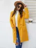 Femmes Mélanges De Laine De Mode Jaune Manteau De Laine Vestes Pour Femmes Poches D'hiver Long Outwear Doux Femme Vêtements Bureau Dames Streetwear