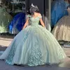 Бальное кружевное платье принцессы Сейдж, платье Quinceanera, милое платье 16 лет, 2023, с открытыми плечами, цветочная аппликация, бисер, Vestidos De Xv Anos