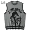 Herenvesten college gebreide vest truien mannen dames straat hiphop casual band cartoons anime patroon o-neck mouwloze truien tops 230329