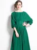 Casual Dresses Ld Linda Della Summer Fashion Runway Designer Dress Women's Lantern Sleeve Sashes High midja A-Line Solid Midi Dress Vestidos 230329