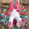 Decoratieve bloemen kransen paas realistisch uitziende stof kunst konijn voordeur hangende decoratie levendig konijn home decor p230310