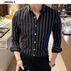 Herren Freizeithemden Korea Stil Hübsche Mode Herrenhemden Button Down Slim Fit Langarm Gestreifte Hemden Asain Größe 230329