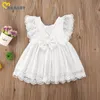 Robes de filles Ma bébé 6M5Y enfant en bas âge enfant robe blanche été volants dentelle arc princesse Costumes vêtements 230329