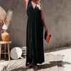 Casual Dresses 2023 Summer Sleeveless V-Neck Backless Holiday Beach Long Dress Women Elegant Black Waist Split Lady Fashion Loose