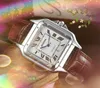 Famous square roman tank series watches Luxury Fashion Crystal Men leather belt elegant super quartz auto date movement Lovers Gold Silver Leisure Wristwatch