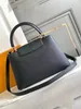 2023 Tygväska handväskor Kvinnor Fashion Quality Mini Handle Cowhide Real Leather Black Handbag Medium Handmiterad guldlås Rem Purse axelväska Kvinnor